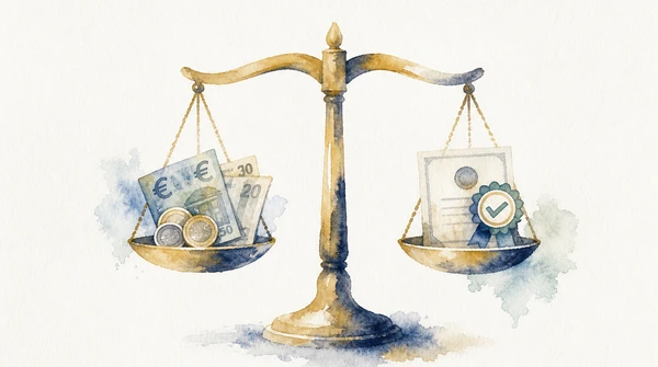 Aquarell-Illustration einer Waage — Symbol für wirtschaftlich sinnvolle Beratung